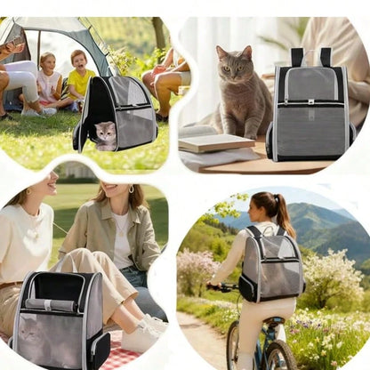 Breathable Anti-Escape Pet Backpack, Large Portable Cat Carrier With Roller Shutter & Visible Window, Spacious Stylish Travel Pet Bag