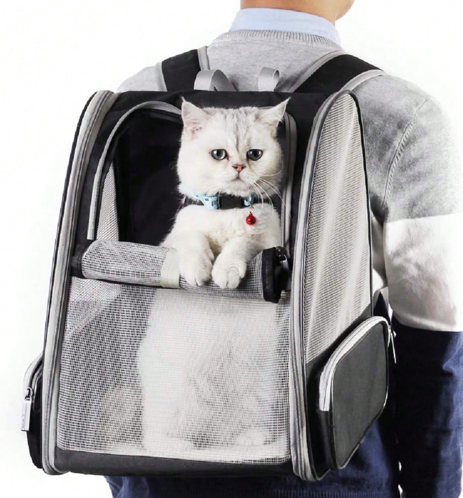 Breathable Anti-Escape Pet Backpack, Large Portable Cat Carrier With Roller Shutter & Visible Window, Spacious Stylish Travel Pet Bag