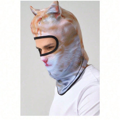 Breathable Polyester Balaclava With 3D Cat & Dog Face| Unisex Sun-Proof Mask For Winter Sports, Halloween Parties & Motorcycle Riding