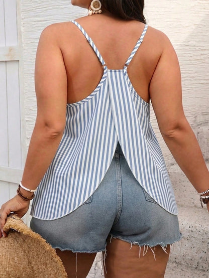 Breezaya Plus Size Women's Floral Print Asymmetrical Hem Camisole Top, Suitable For Summer Vacation