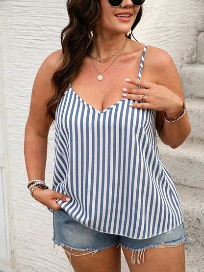 Breezaya Plus Size Women's Floral Print Asymmetrical Hem Camisole Top, Suitable For Summer Vacation