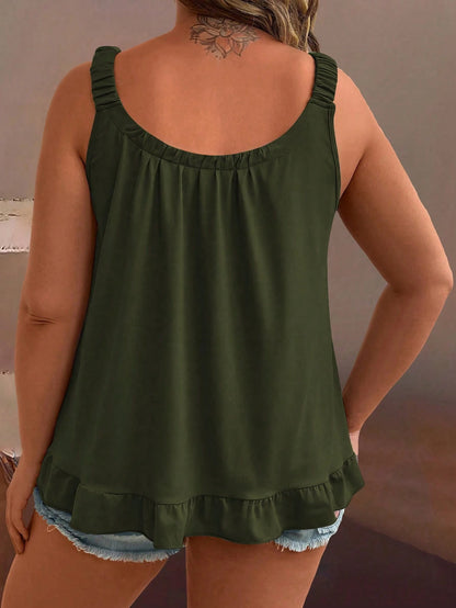 Breezaya Plus Size Women Solid Color Pleated Loose Casual Camisole