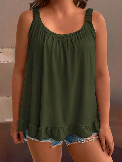 Breezaya Plus Size Women Solid Color Pleated Loose Casual Camisole