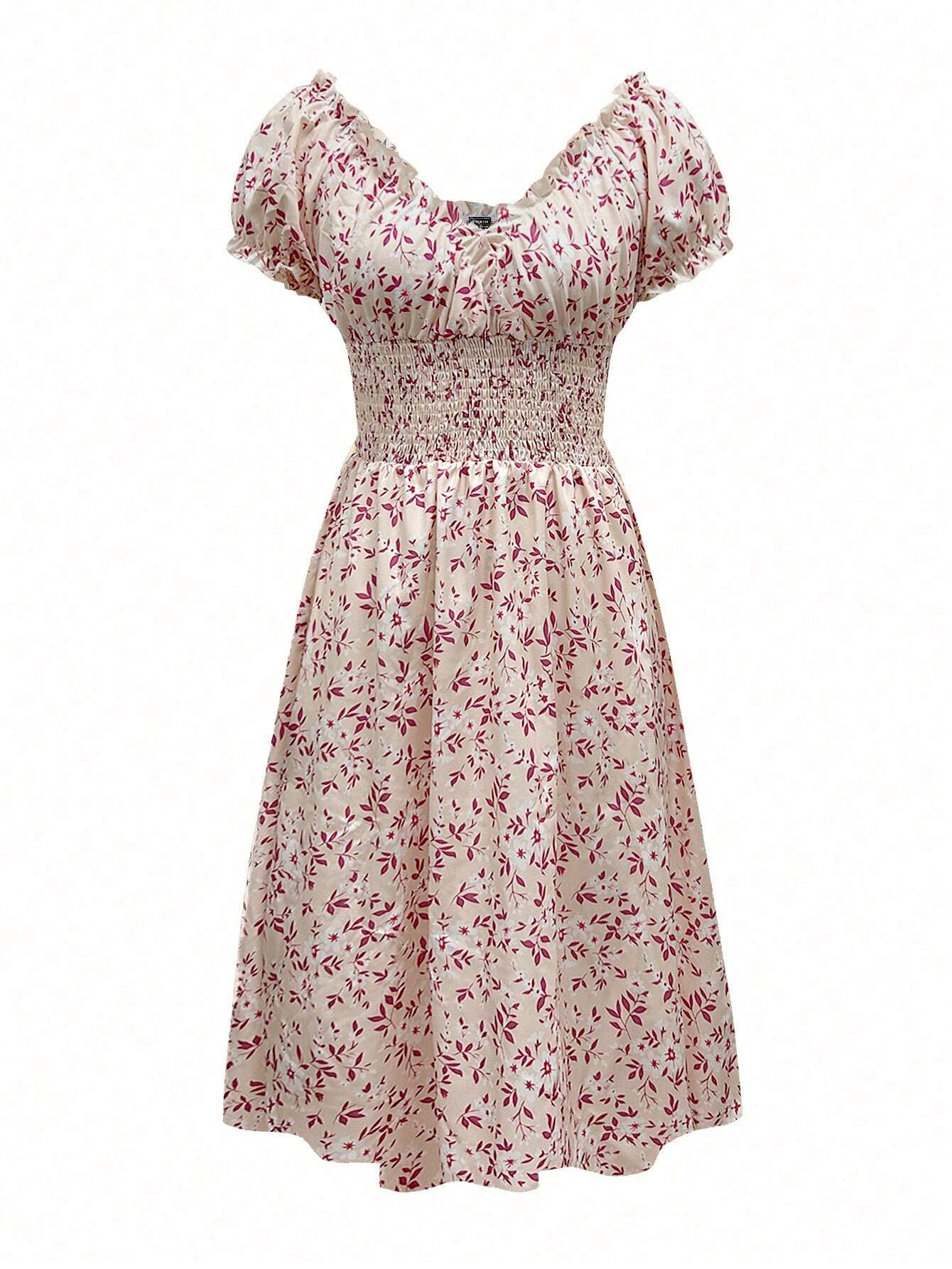 Breezaya Women's Ditsy Floral V-Neck Tie Waist Dress Maxi Women Outfit