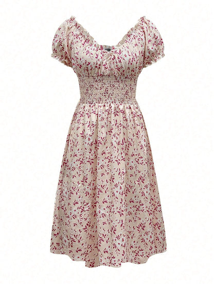 Breezaya Women's Ditsy Floral V-Neck Tie Waist Dress Maxi Women Outfit