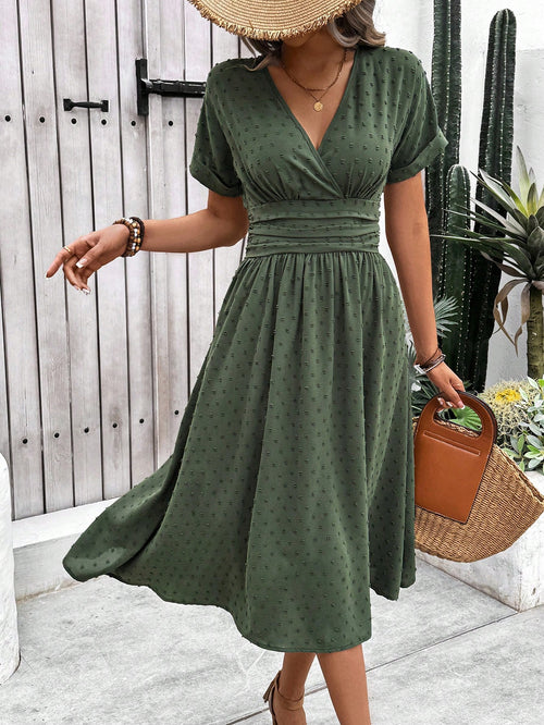 Breezaya Women's Holiday Leisure Solid Color Cinched Waist Dress Maxi Women Outfit