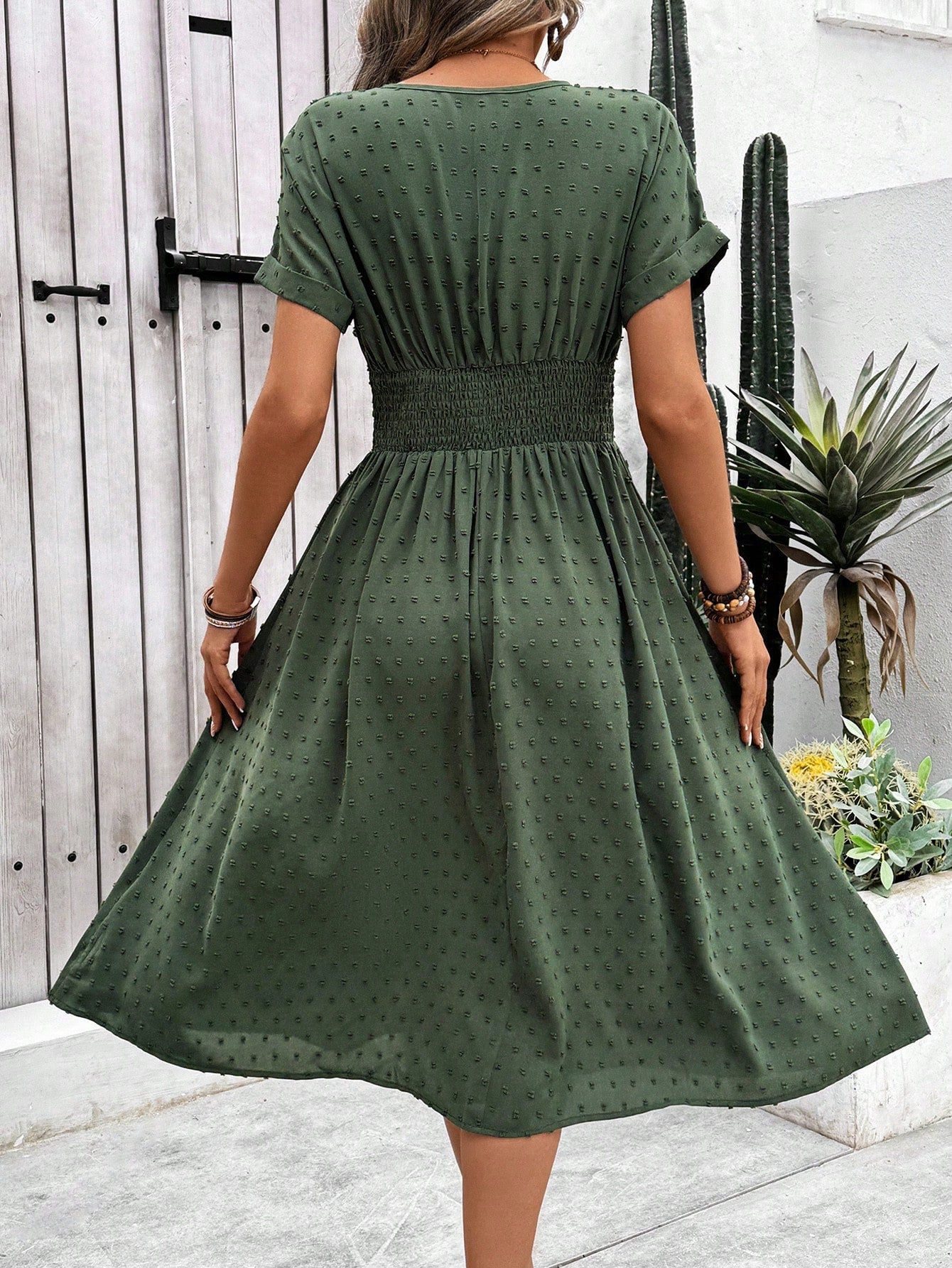 Breezaya Women's Holiday Leisure Solid Color Cinched Waist Dress Maxi Women Outfit