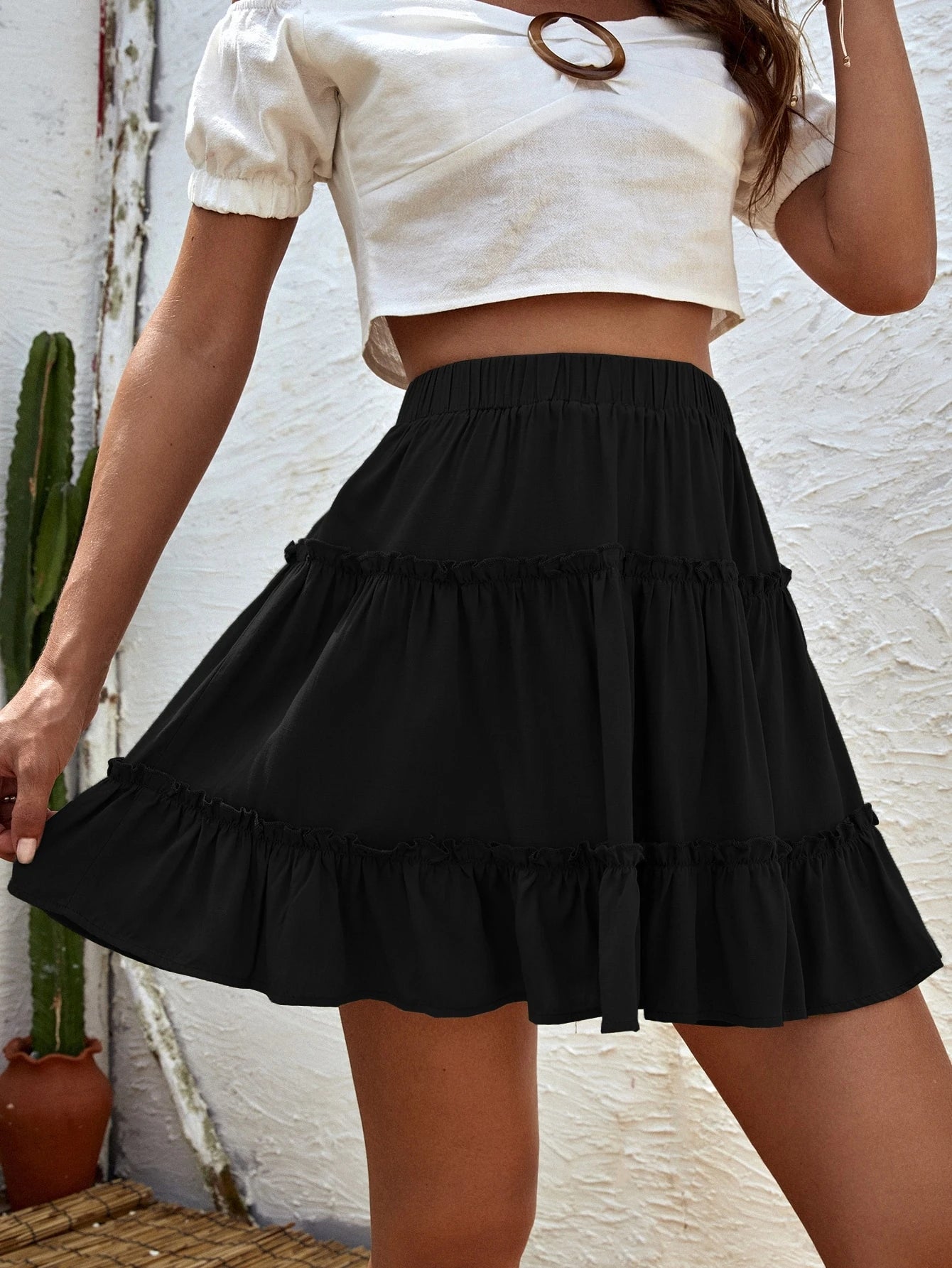 Breezaya Women's Solid Color Minimalist Casual Pleated Skirt