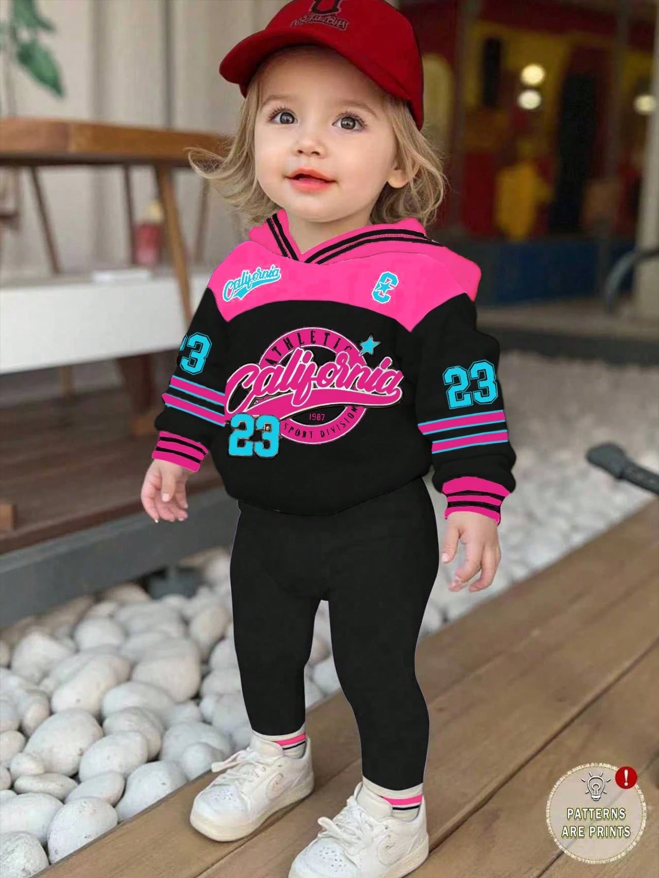 Bubblio 2pcs Baby Girl Black Pink Autumn Casual Back-To-School Retro Letter & Number Badge Graphic Hoodie Sweatshirt And Loose Fit Pants Set,90s Outfit Gigi