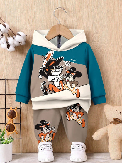 Bubblio Baby Boy Olive Green Dinosaur Cartoon Animal Cute Casual Summer Beach Sports Style 3D Graffiti Loose Knit Hoodie Sweatsuit,Autumn/Winter Soft Set