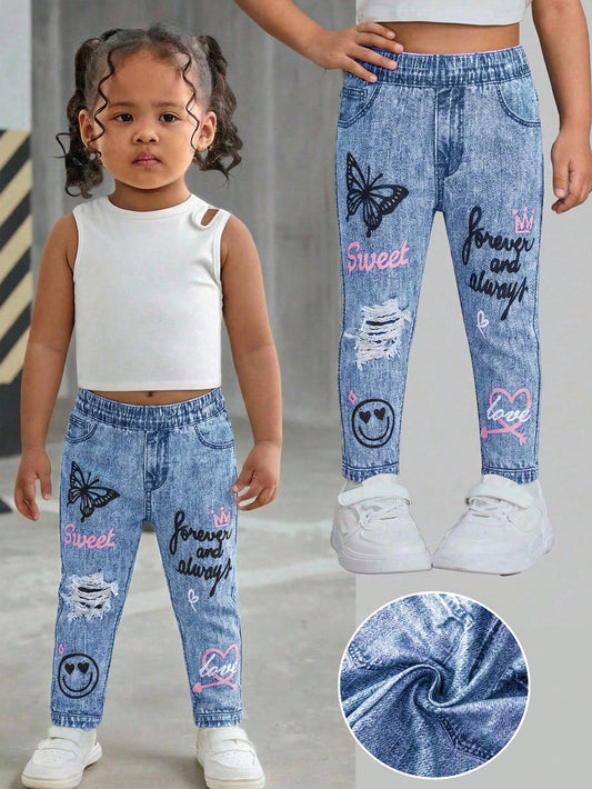 Bubblio Babygirl Cute Street Style Graphic Print Elastic Waist Pants