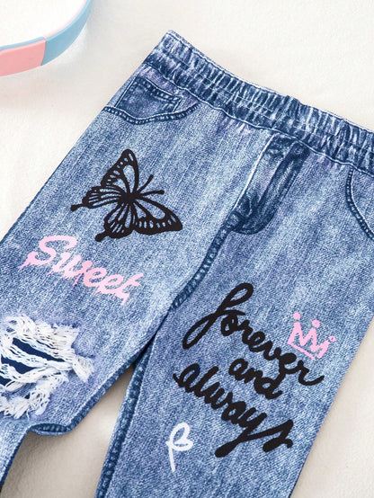 Bubblio Babygirl Cute Street Style Graphic Print Elastic Waist Pants