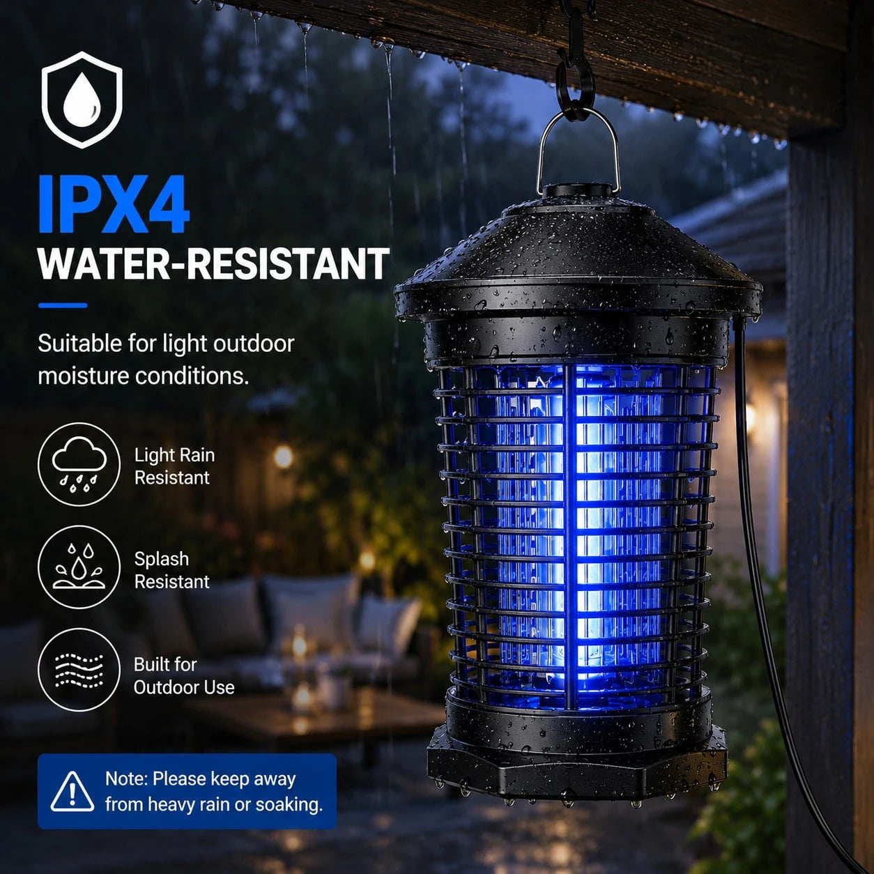 Bug Zapper Outdoor Electric, 5.8Ft Portable Mosquito Zapper Fly Zapper Indoor, 4000V High Powered Mosquito Killer Lamp, Hanging Waterproof Bug Light Zapper For Patio Backyard Home Garage Camping-Black