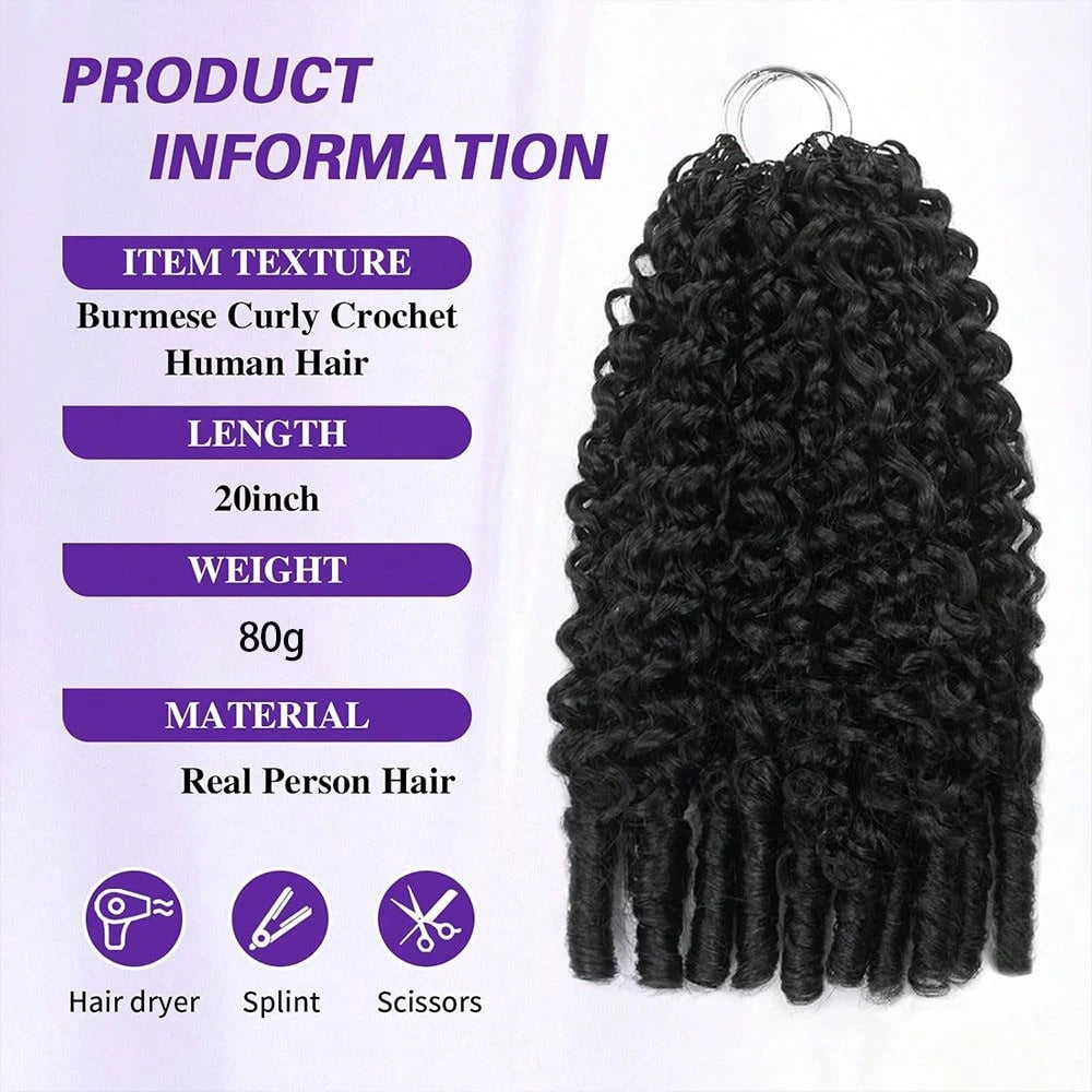 Burmese Curly Feather Crochet Human Hair Pre Separated Human Crochet Hair For Women 3c4a Curly Crochet Bundles Invisible Miracle Knots Pre Looped Extensions