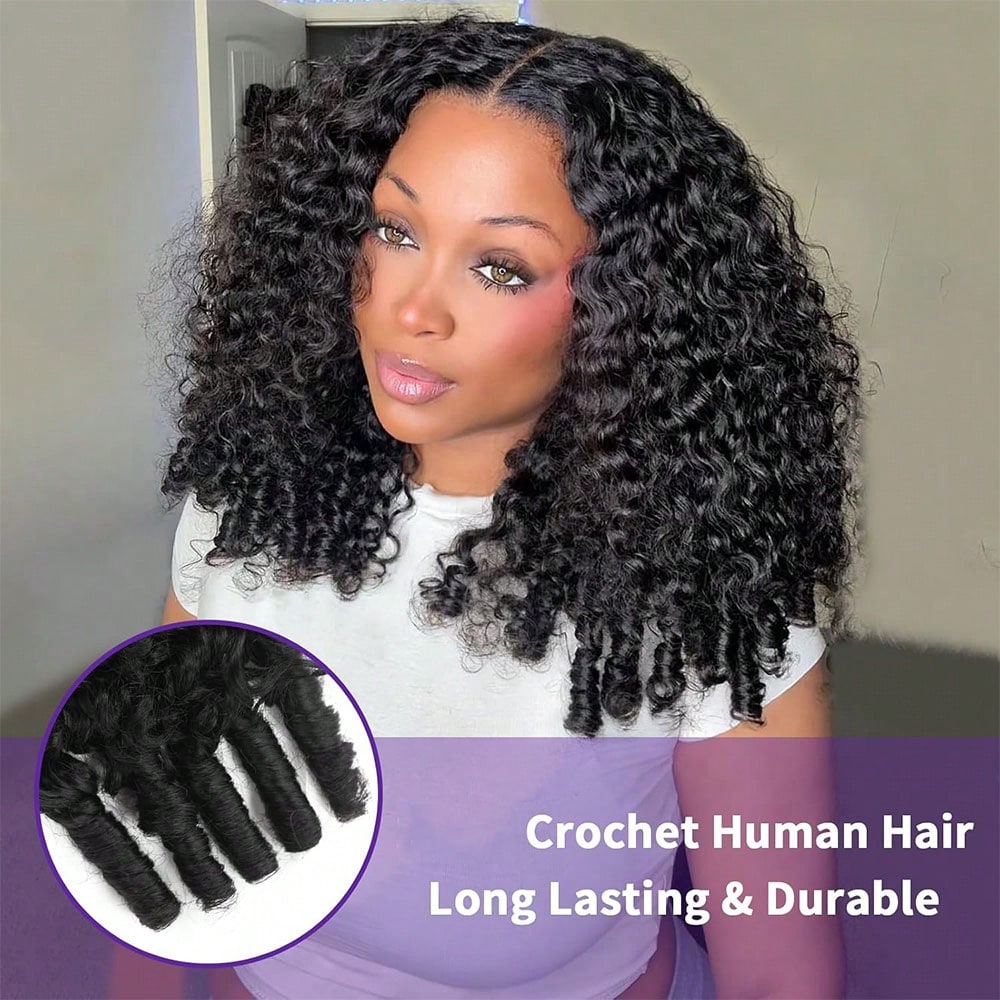 Burmese Curly Feather Crochet Human Hair Pre Separated Human Crochet Hair For Women 3c4a Curly Crochet Bundles Invisible Miracle Knots Pre Looped Extensions