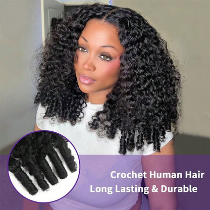 Burmese Curly Feather Crochet Human Hair Pre Separated Human Crochet Hair For Women 3c4a Curly Crochet Bundles Invisible Miracle Knots Pre Looped Extensions
