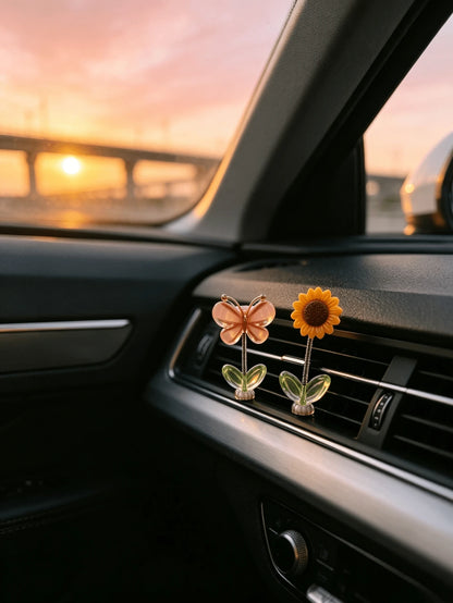 Butterfly Sunflower Spring Car Dashboard Ornament, Cute Wobbly Car Interior Decoration