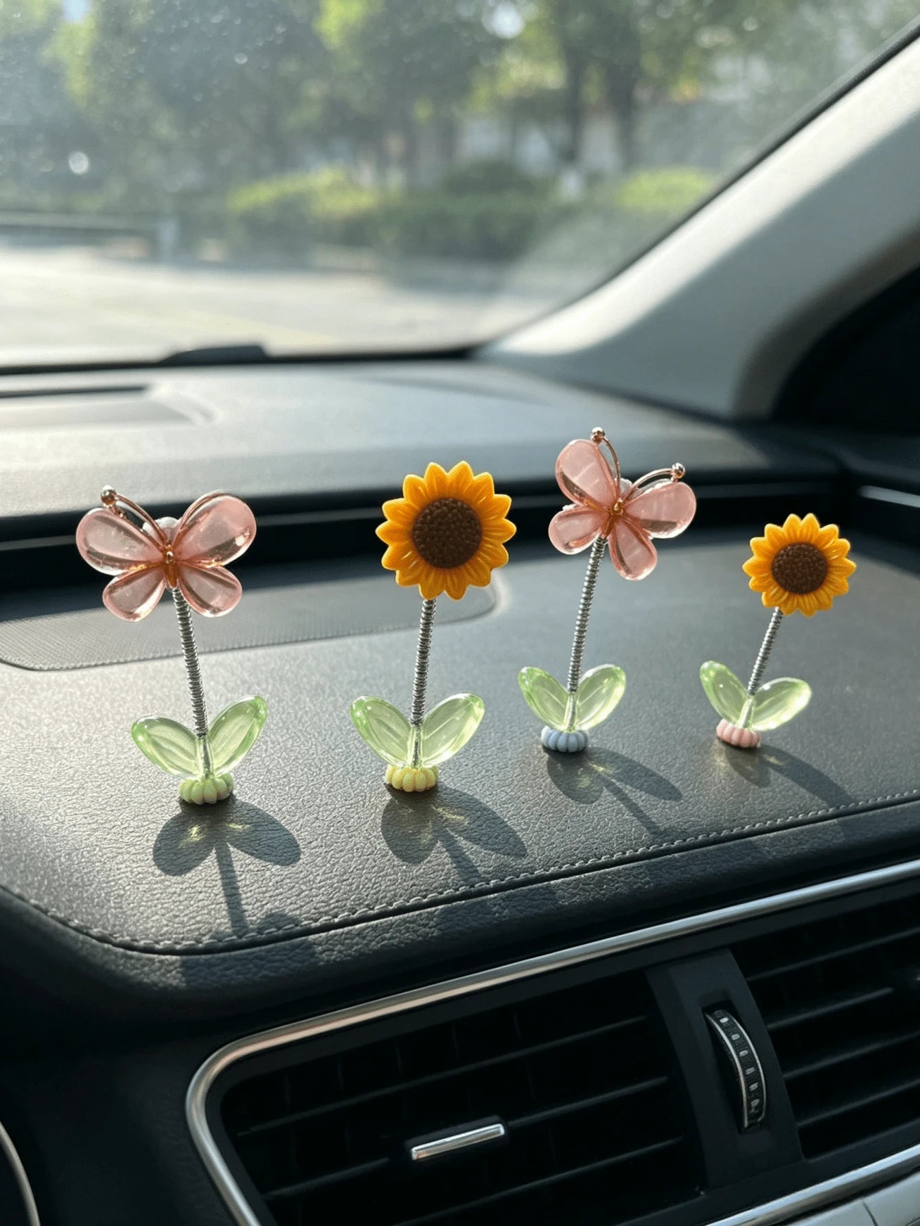 Butterfly Sunflower Spring Car Dashboard Ornament, Cute Wobbly Car Interior Decoration