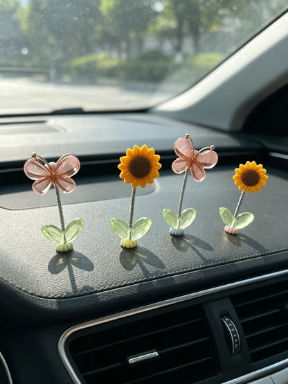 Butterfly Sunflower Spring Car Dashboard Ornament, Cute Wobbly Car Interior Decoration
