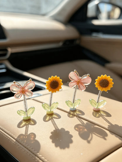 Butterfly Sunflower Spring Car Dashboard Ornament, Cute Wobbly Car Interior Decoration