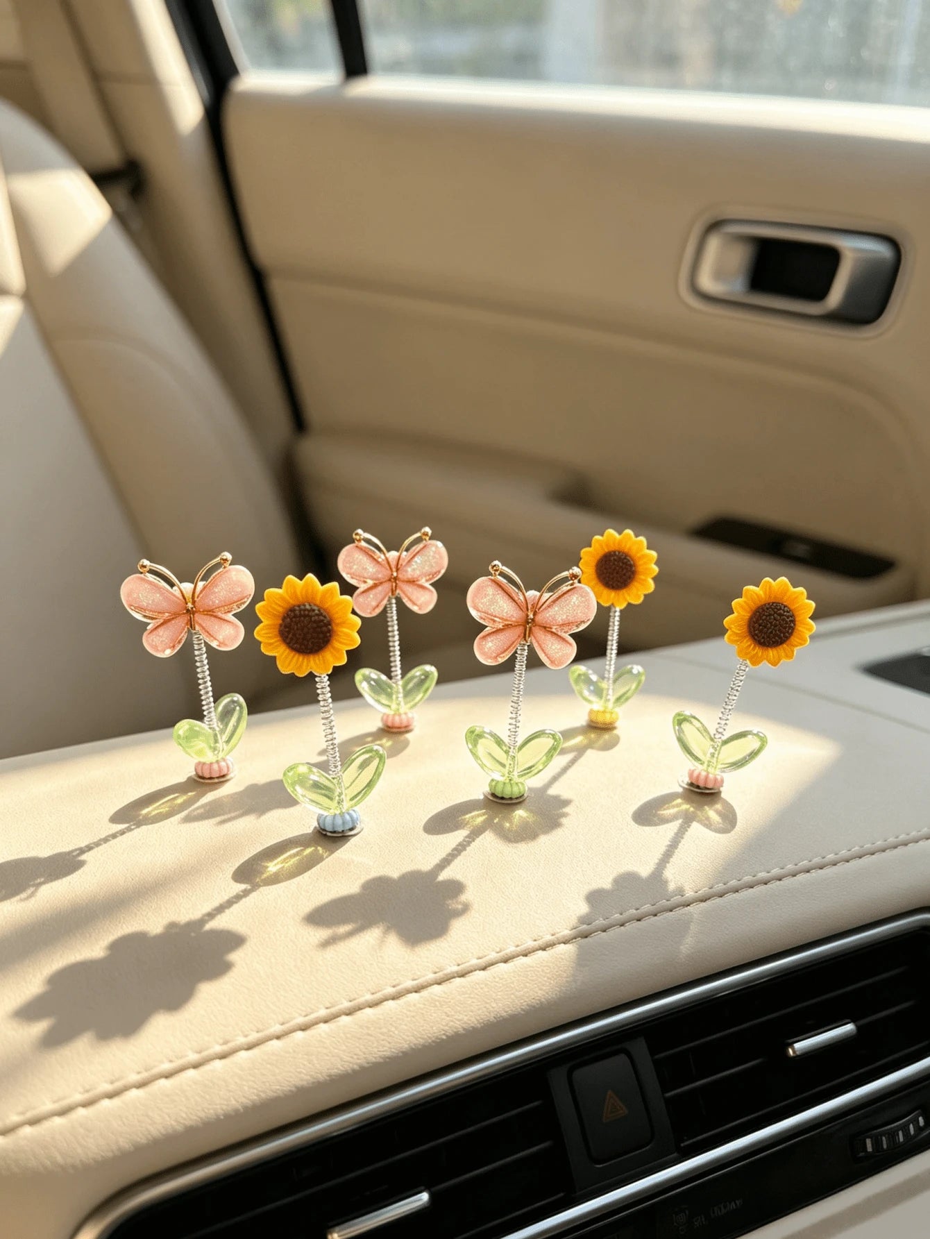 Butterfly Sunflower Spring Car Dashboard Ornament, Cute Wobbly Car Interior Decoration