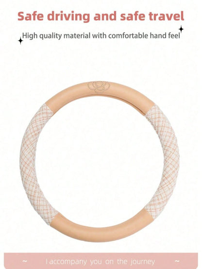 Car Accessories Steering Wheel Cover Women's Four Seasons GM Universal Steering Wheel Cover Cotton And Linen Comfortable Anti-Slip Temperament Camellia Car Accessories For Women All Seasons Suitable A