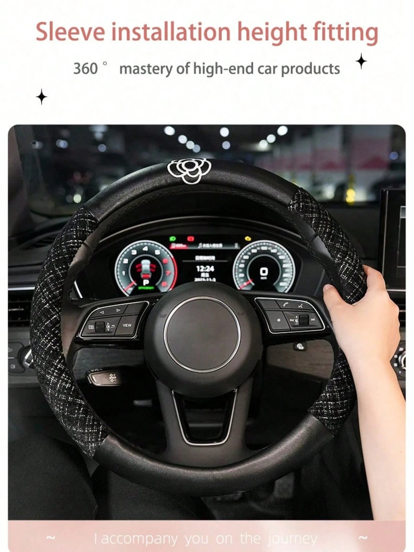 Car Accessories Steering Wheel Cover Women's Four Seasons GM Universal Steering Wheel Cover Cotton And Linen Comfortable Anti-Slip Temperament Camellia Car Accessories For Women All Seasons Suitable A