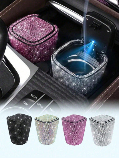 Car Accessories Studded Car Ashtray Fashion Led Lamp Multifunctional Car Creative Car Ashtray For Men And Women/Luxury Rhinestone Ashtray, With Cover, Portable Ashtray-Free Hot Drilling Car Ashtray/Ap