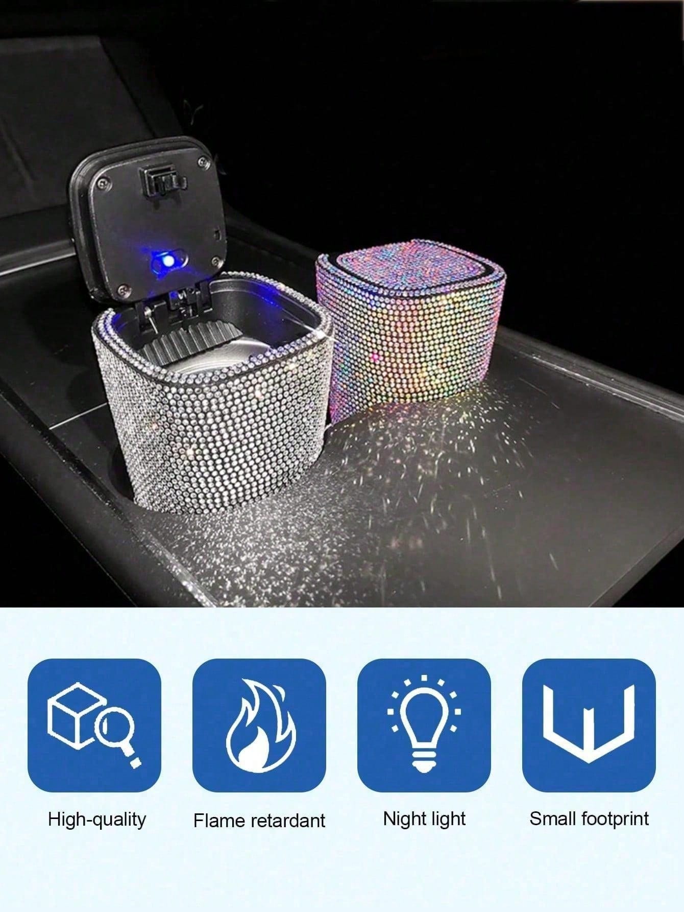 Car Accessories Studded Car Ashtray Fashion Led Lamp Multifunctional Car Creative Car Ashtray For Men And Women/Luxury Rhinestone Ashtray, With Cover, Portable Ashtray-Free Hot Drilling Car Ashtray/Ap