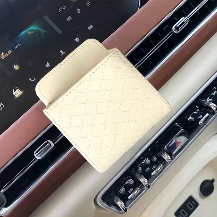 Car Air Outlet Storage Pocket Car Mobile Phone Storage Hanging Bag Car Storage Box (Clip Black And White Random Delivery