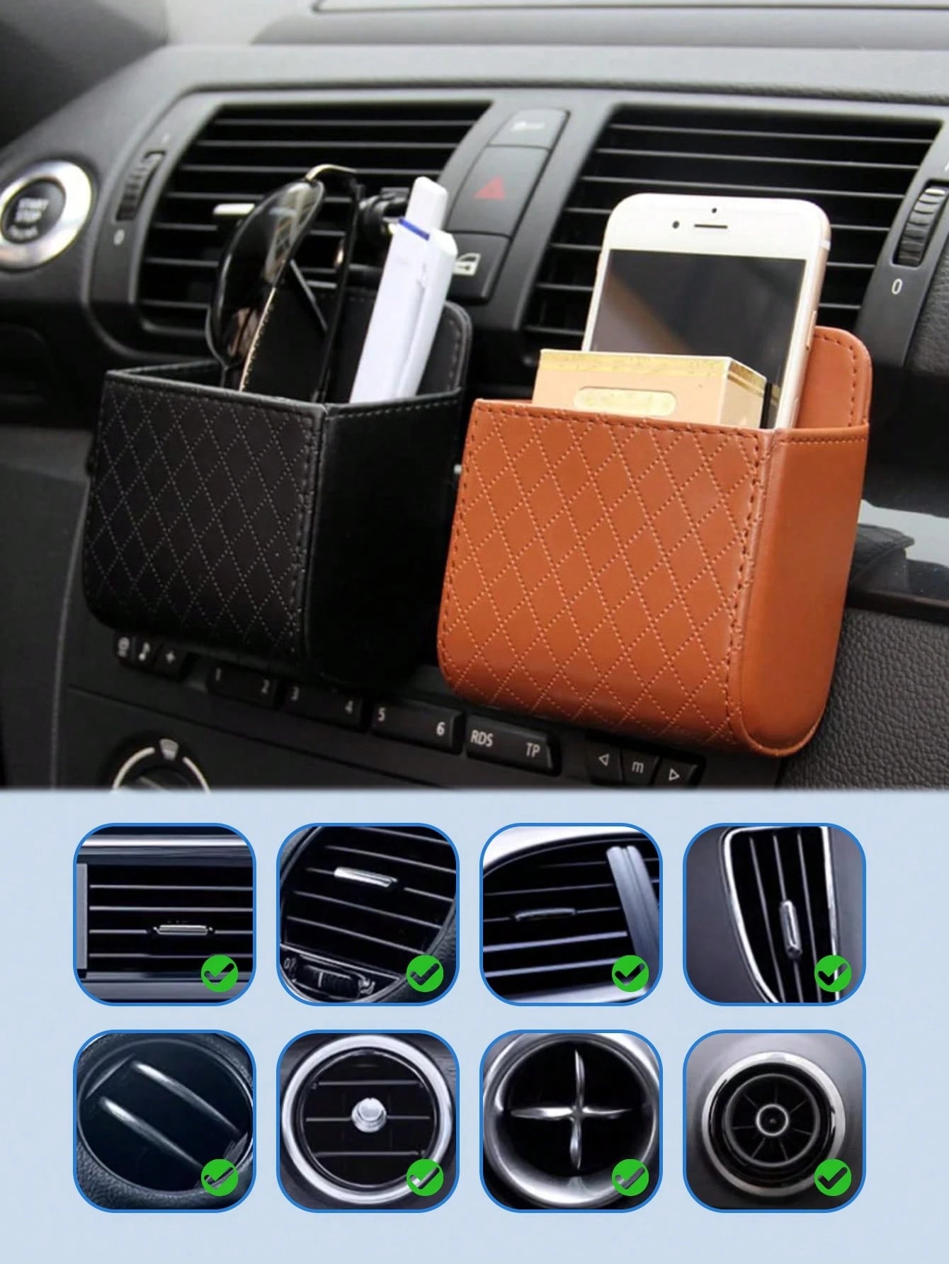 Car Air Vent Hanging Storage Organizer- Multi-Functional Vehicle-Mounted Phone Holder & Sundries Bag, Universal Auto Interior Tidying Container For Daily Essentials