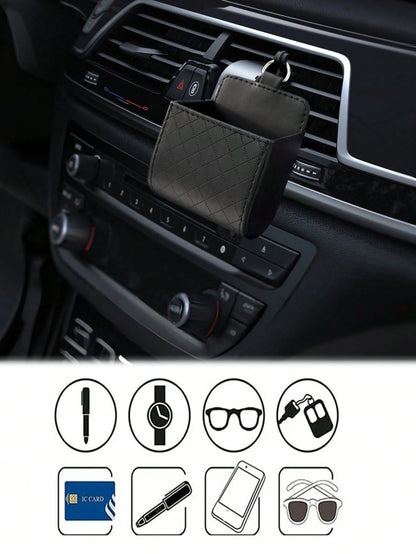 Car Air Vent Hanging Storage Organizer- Multi-Functional Vehicle-Mounted Phone Holder & Sundries Bag, Universal Auto Interior Tidying Container For Daily Essentials