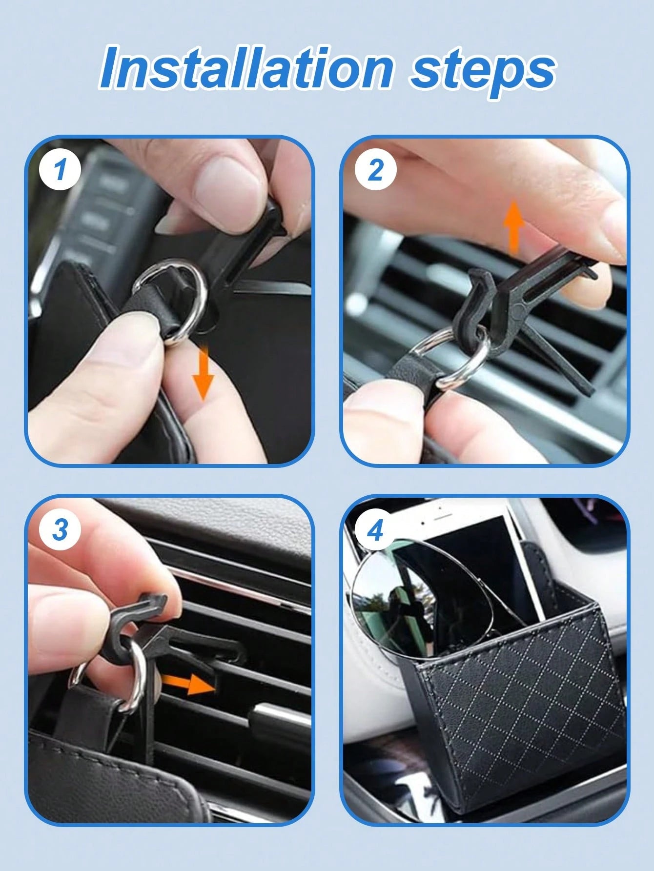 Car Air Vent Hanging Storage Organizer- Multi-Functional Vehicle-Mounted Phone Holder & Sundries Bag, Universal Auto Interior Tidying Container For Daily Essentials
