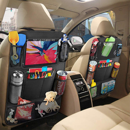 Car Backseat Organizer With 10" Table Holder, 9 Storage Pockets Seat Back Protectors Kick Mats For Kids Toddlers, Travel Accessories