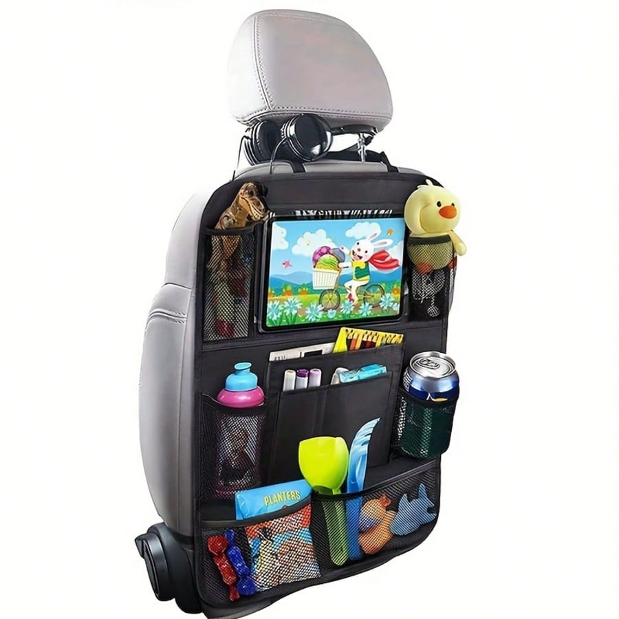 Car Backseat Organizer With 10" Table Holder, 9 Storage Pockets Seat Back Protectors Kick Mats For Kids Toddlers, Travel Accessories
