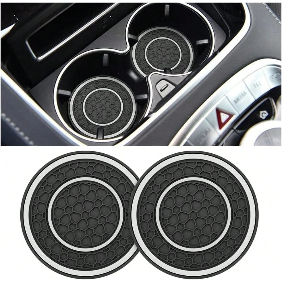 Car Cup Holder Coaster, 4PCS Flexible Silicone Insulation Anti-Slip Insert Vehicle Drink, Shockproof Embedded Auto Interior Bottle Holder Pad, Universal Fit (Black/Red) 0HBF