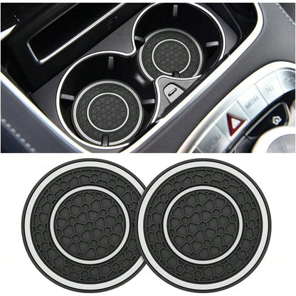 Car Cup Holder Coaster, 4PCS Flexible Silicone Insulation Anti-Slip Insert Vehicle Drink, Shockproof Embedded Auto Interior Bottle Holder Pad, Universal Fit (Black/Red) 0HBF