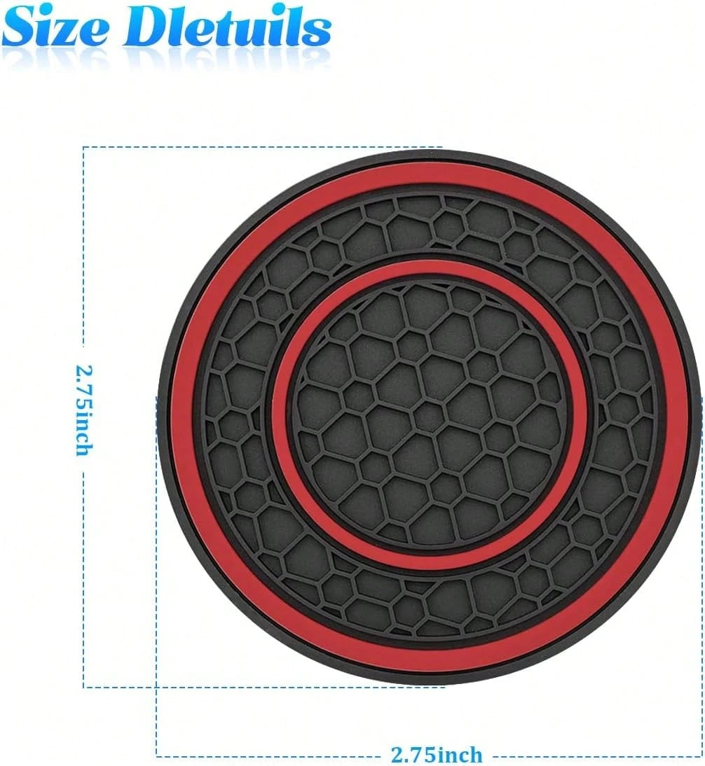 Car Cup Holder Coaster, 4PCS Flexible Silicone Insulation Anti-Slip Insert Vehicle Drink, Shockproof Embedded Auto Interior Bottle Holder Pad, Universal Fit (Black/Red) 0HBF