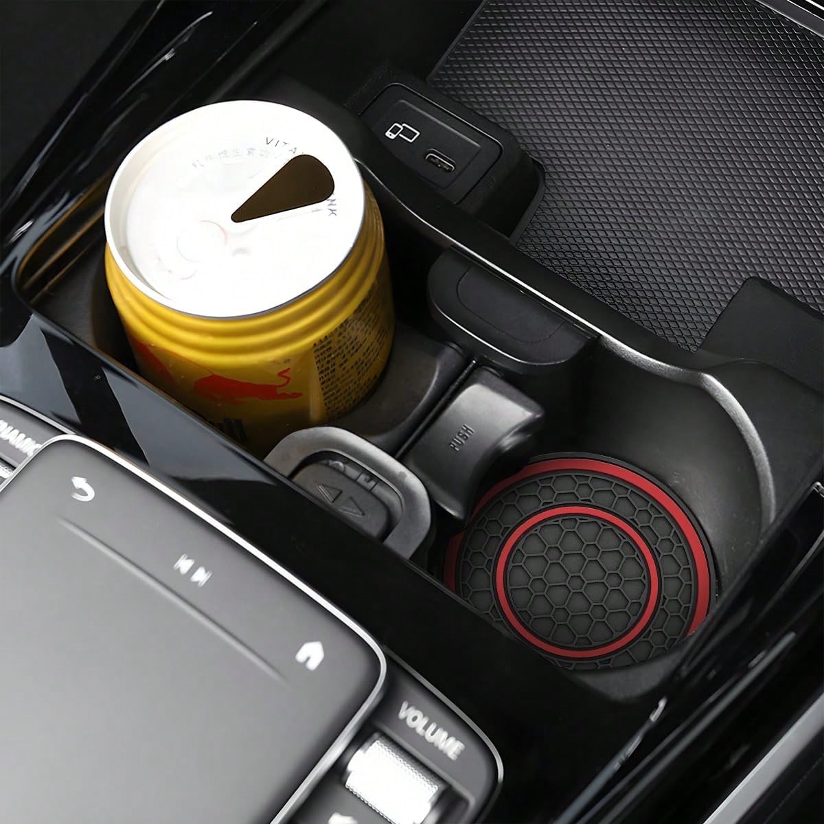 Car Cup Holder Coaster, 4PCS Flexible Silicone Insulation Anti-Slip Insert Vehicle Drink, Shockproof Embedded Auto Interior Bottle Holder Pad, Universal Fit (Black/Red) 0HBF