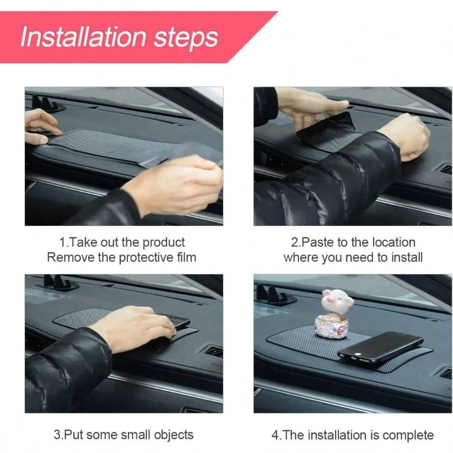 Car Dashboard Anti- Rubber Pad, 10.6x 5.9 Universal Non- Car Magic Dashboard Sticky Adhesive Phones Keys Electronic Devices And More Use BlackGrid
