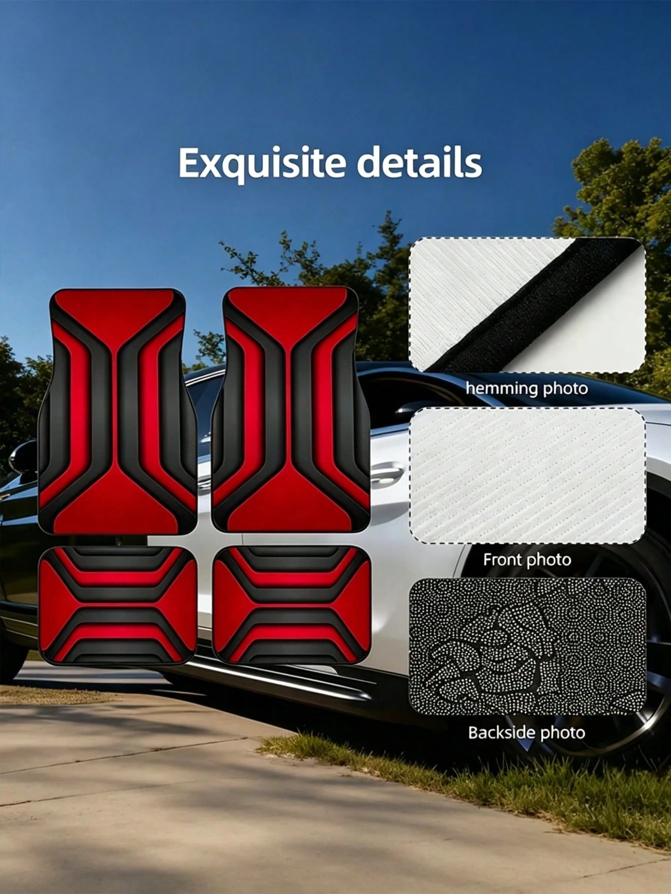 Car Floor Mats/2D Flat, 2/4pcs Set With Geometric Abstract Design, Bold Red & Black Color Scheme, Made Of, Modern & Sleek Look, Suitable For Car Interiors