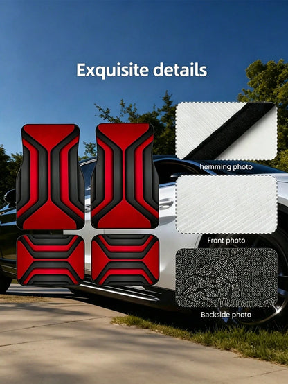 Car Floor Mats/2D Flat, 2/4pcs Set With Geometric Abstract Design, Bold Red & Black Color Scheme, Made Of, Modern & Sleek Look, Suitable For Car Interiors