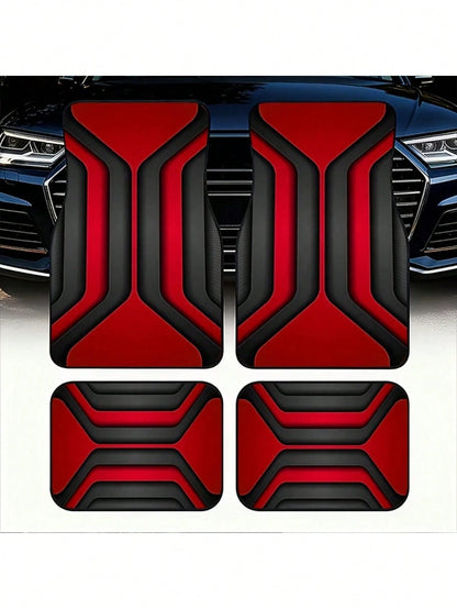 Car Floor Mats/2D Flat, 2/4pcs Set With Geometric Abstract Design, Bold Red & Black Color Scheme, Made Of, Modern & Sleek Look, Suitable For Car Interiors