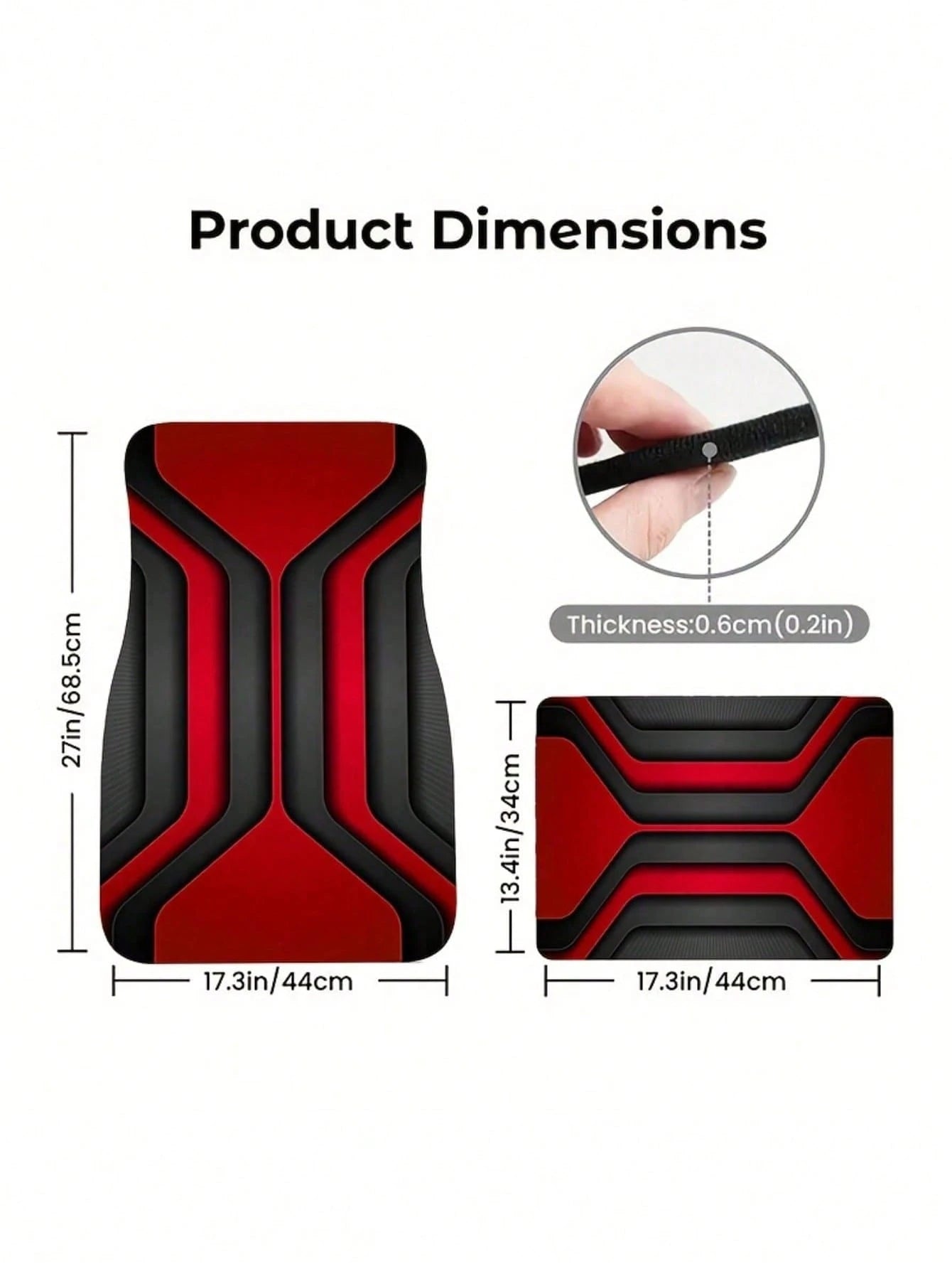 Car Floor Mats/2D Flat, 2/4pcs Set With Geometric Abstract Design, Bold Red & Black Color Scheme, Made Of, Modern & Sleek Look, Suitable For Car Interiors