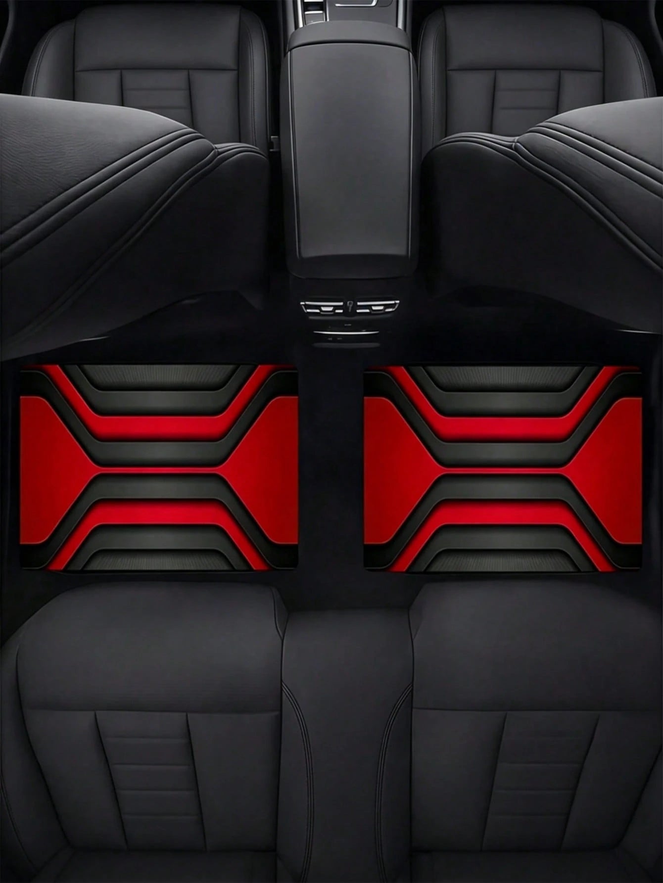 Car Floor Mats/2D Flat, 2/4pcs Set With Geometric Abstract Design, Bold Red & Black Color Scheme, Made Of, Modern & Sleek Look, Suitable For Car Interiors