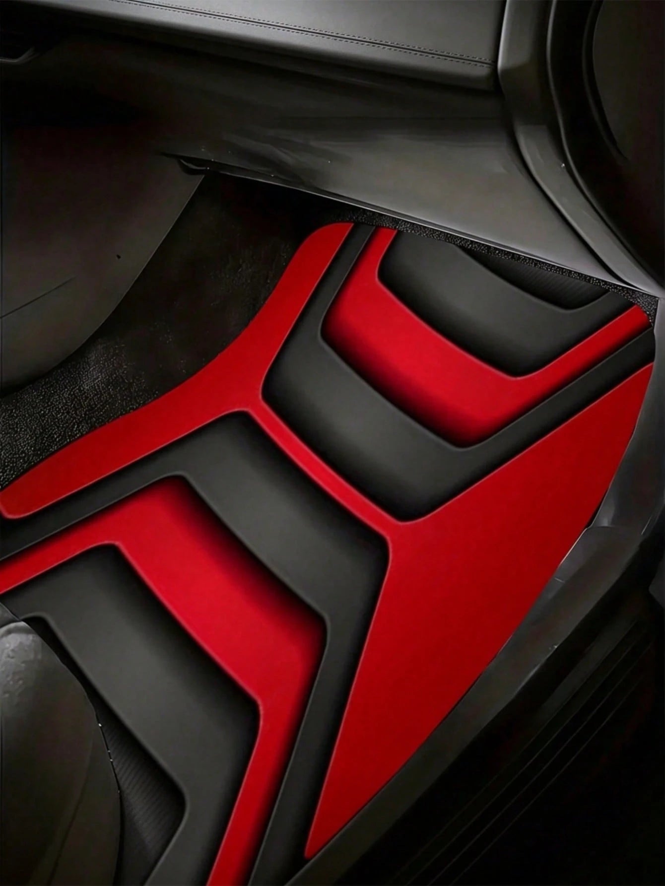 Car Floor Mats/2D Flat, 2/4pcs Set With Geometric Abstract Design, Bold Red & Black Color Scheme, Made Of, Modern & Sleek Look, Suitable For Car Interiors