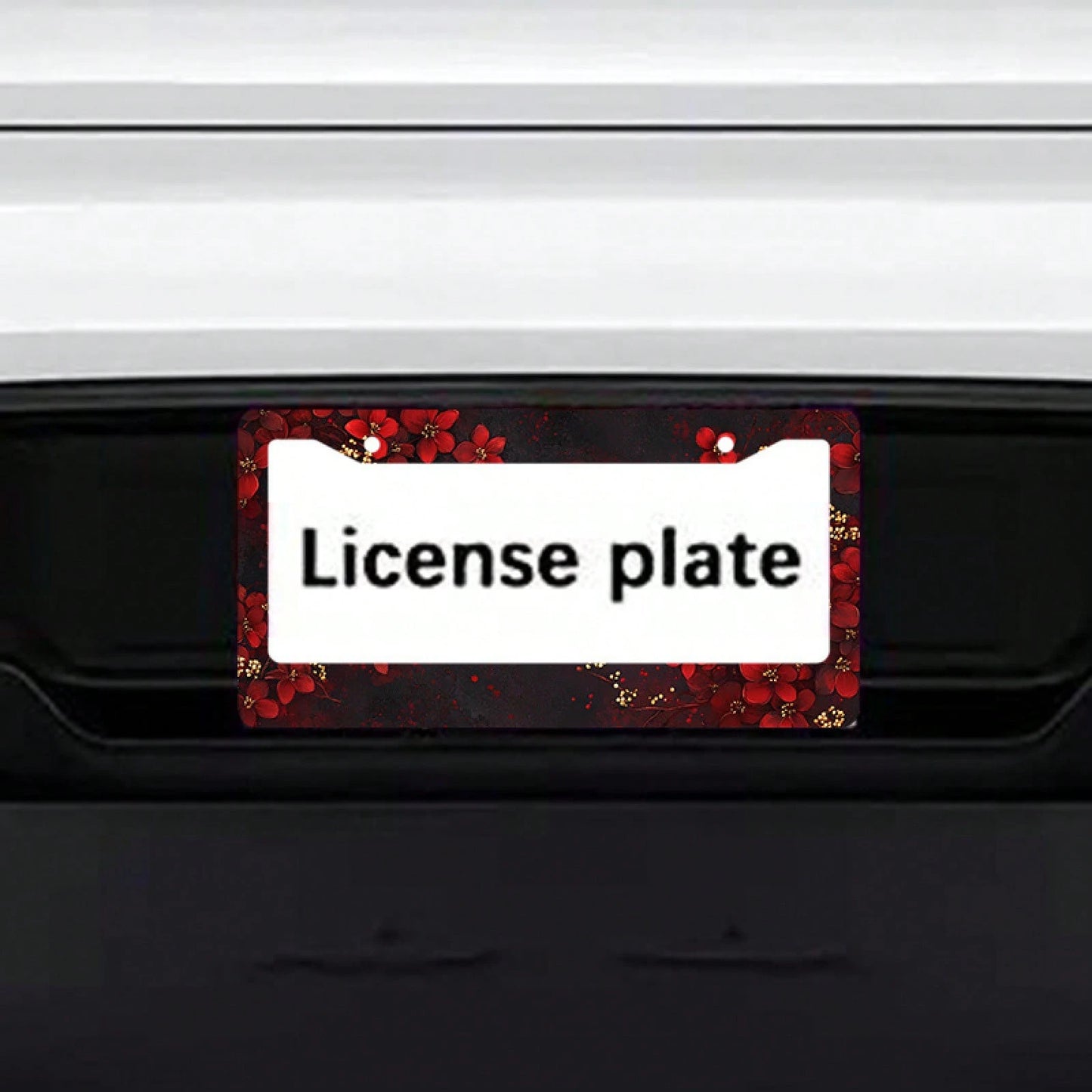 Car K 1PC 2D Flat License Plate Frame, Adorned With Exquisite Red Flowers And Gold Accents, Suitable For American And Most International Vehicles, Includes Mounting Screws, Is A Perfect Car Decoration