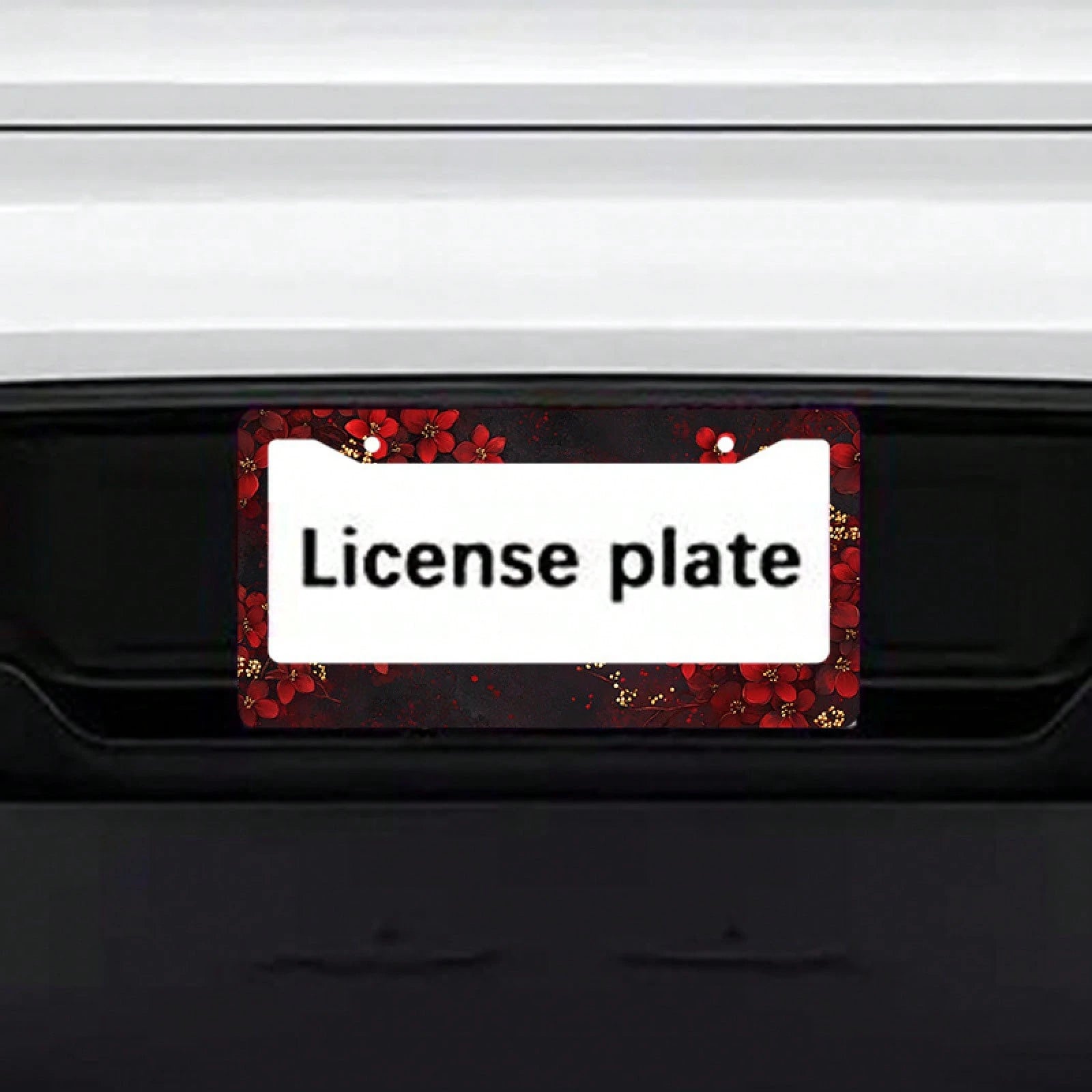 Car K 1PC 2D Flat License Plate Frame, Adorned With Exquisite Red Flowers And Gold Accents, Suitable For American And Most International Vehicles, Includes Mounting Screws, Is A Perfect Car Decoration