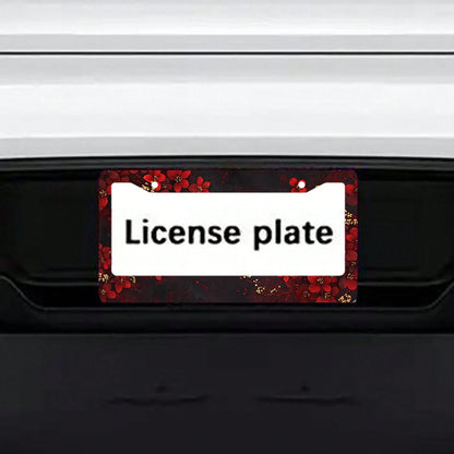 Car K 1PC 2D Flat License Plate Frame, Adorned With Exquisite Red Flowers And Gold Accents, Suitable For American And Most International Vehicles, Includes Mounting Screws, Is A Perfect Car Decoration