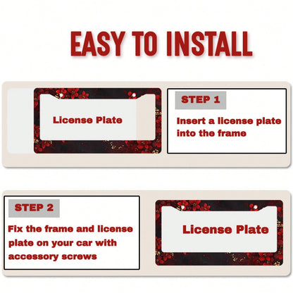 Car K 1PC 2D Flat License Plate Frame, Adorned With Exquisite Red Flowers And Gold Accents, Suitable For American And Most International Vehicles, Includes Mounting Screws, Is A Perfect Car Decoration